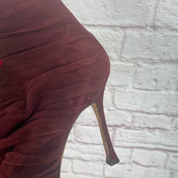 Manolo Blahnik Maroon Suede Ruched Bootie Size 39 - Picture 11 of 14